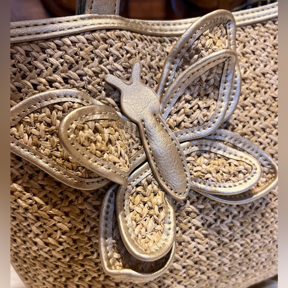 Bueno Tan Canvas & Brown Leather Satchel with Gold Hardware - Picture 8 of 10